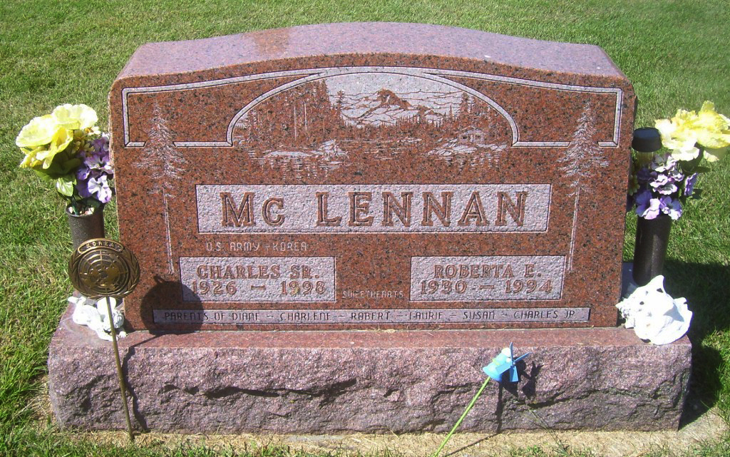 Photo of headstones/Charles McLennan Snr 1926-1998 hdsn Chelsea Rector cemetery Iowa